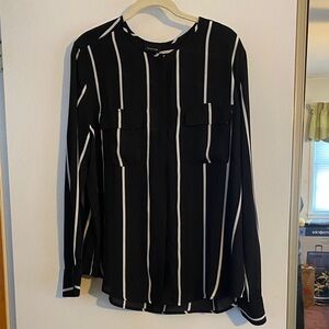 Who What Wear Vertical Striped Black and White Blouse